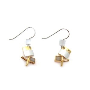 Two tone Shiny Gold and Light Grey Dangles by Crono Design